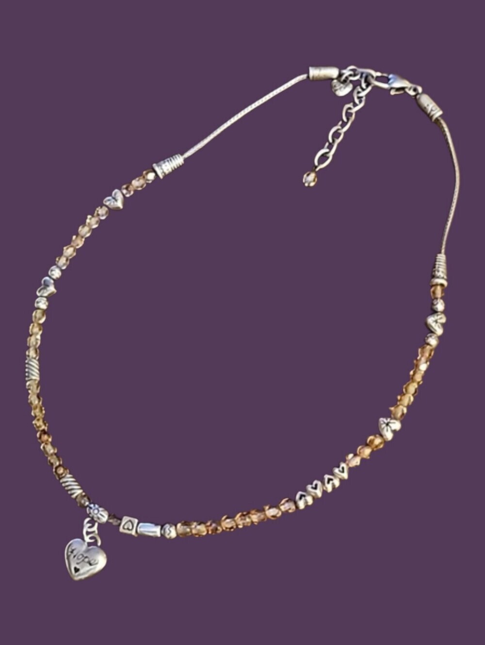 BRIGHTON Dainty Sweet Hope Amber Crystal Beaded Heart Pendant Necklace